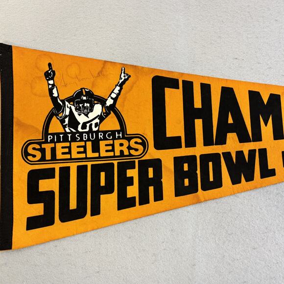 Vtg 1980 Pittsburgh Steelers Champions Pennant Gerry Moon Mullins 72 Autographed - Picture 2 of 8